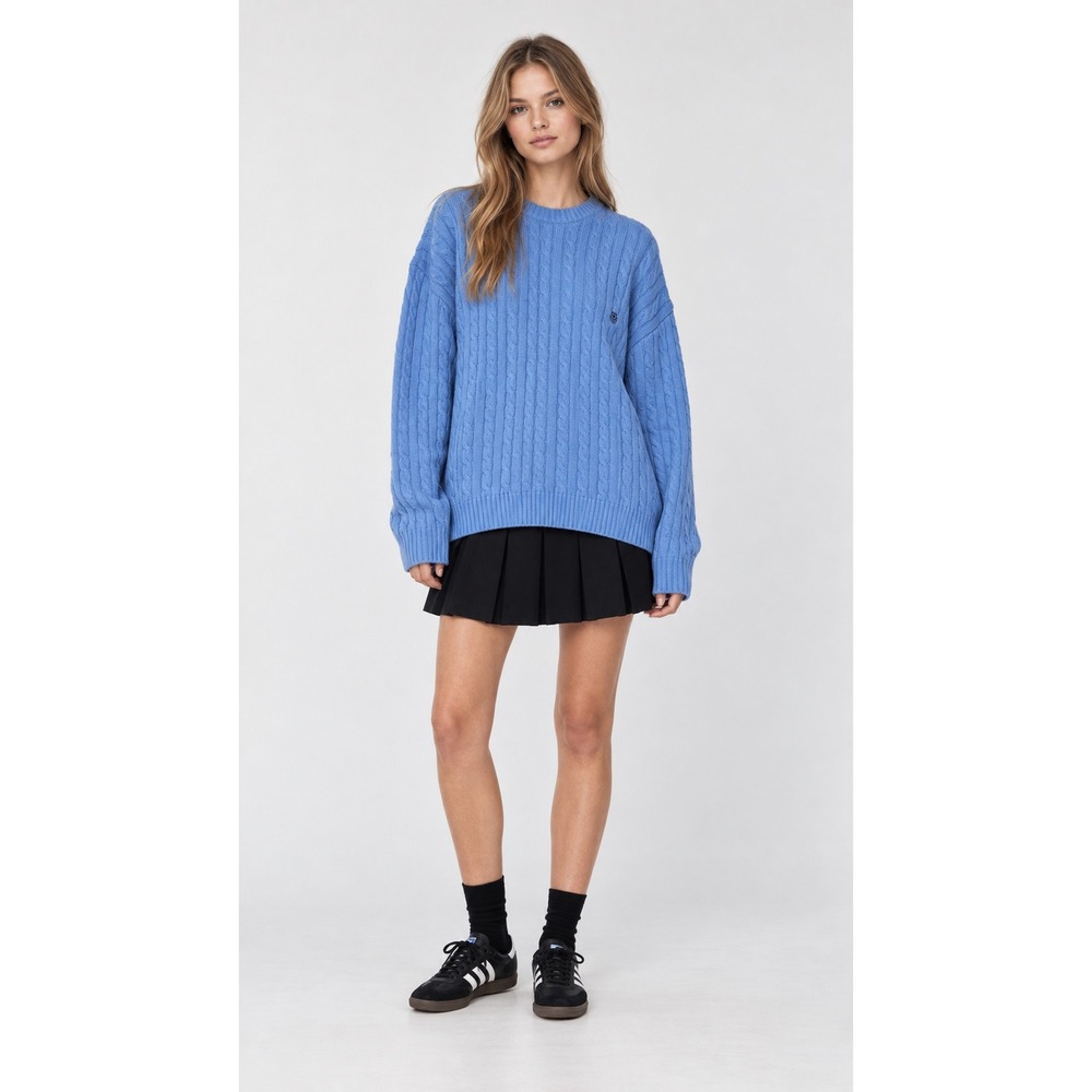 Chaps Unisex Blue Cable Knit Crewneck Sweater Men's XL Oversized Women's preppy